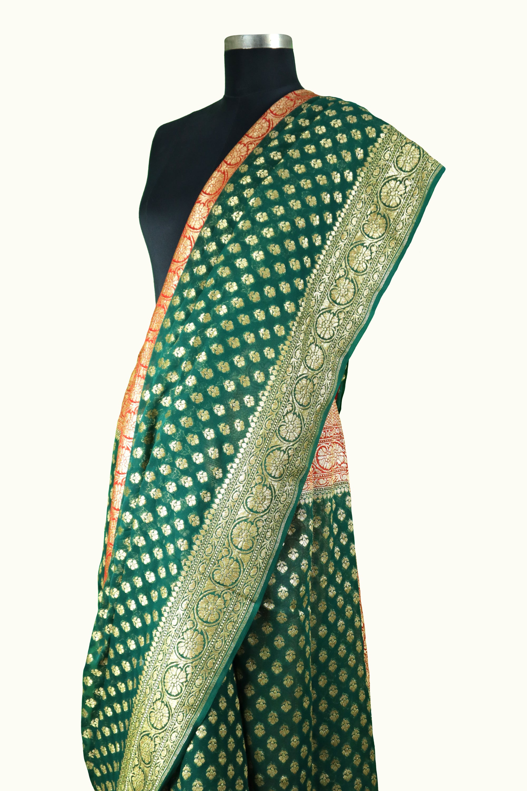 Banarasi Pure Georgette Saree in Teal Green : SNEA3092