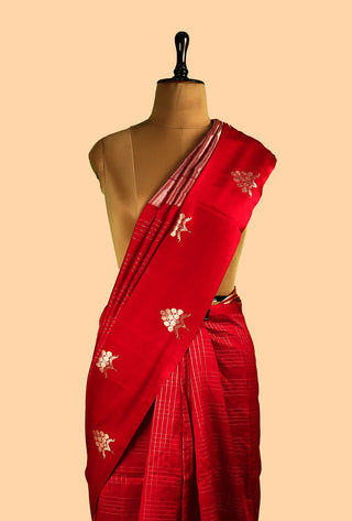 PURE ORGANZA SATAN BUTA CHECK HANDLOOM BANARASI SAREE