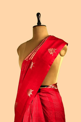 PURE ORGANZA SATAN BUTA CHECK HANDLOOM BANARASI SAREE