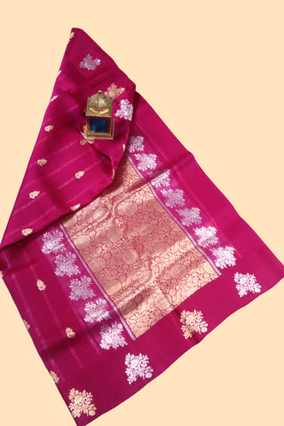 Pure Organza Satan Buta Handloom Banarasi Saree