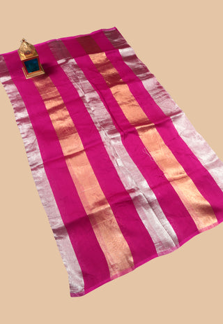 Pure Chanderi Wide Stripe Saree