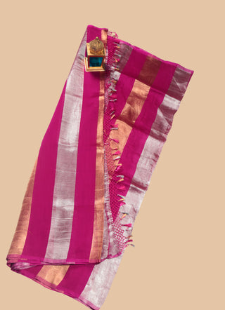 Pure Chanderi Wide Stripe Saree