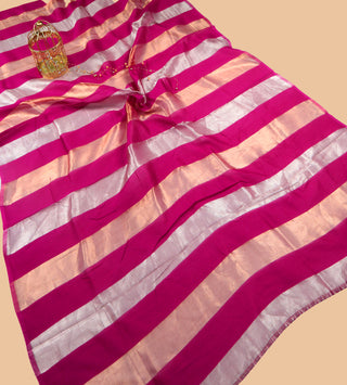 Pure Chanderi Wide Stripe Saree