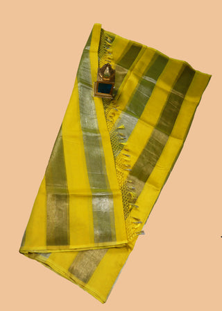 Pure Chanderi Wide Stripe Saree