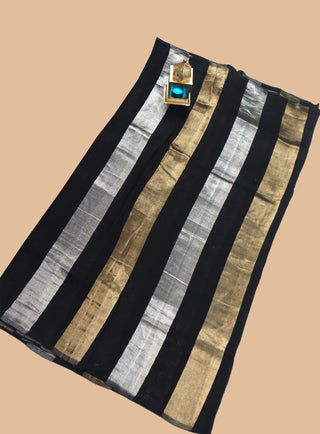 Pure Chanderi Wide Stripe Saree