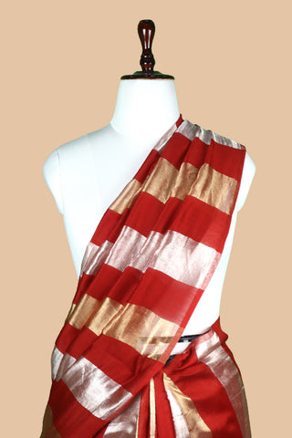 Pure Chanderi Wide Stripe Saree