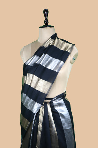 Pure Chanderi Wide Stripe Saree