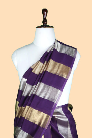 Pure Chanderi Wide Stripe Saree