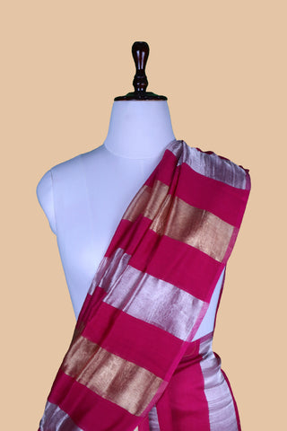 Pure Chanderi Wide Stripe Saree