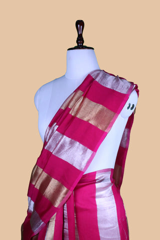 Pure Chanderi Wide Stripe Saree