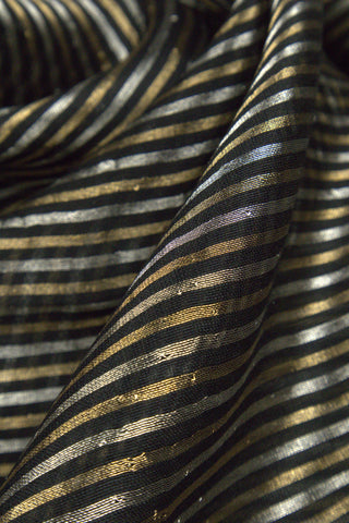 Than Chanderi Silk Stripe Silver Gold