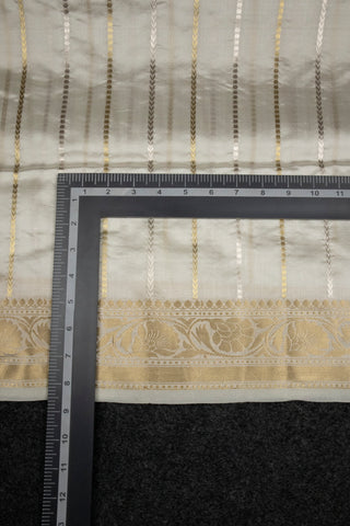 than katan silk silver gold stripes with kadwa border