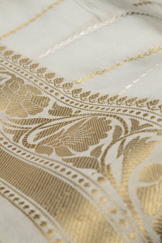 than katan silk silver gold stripes with kadwa border