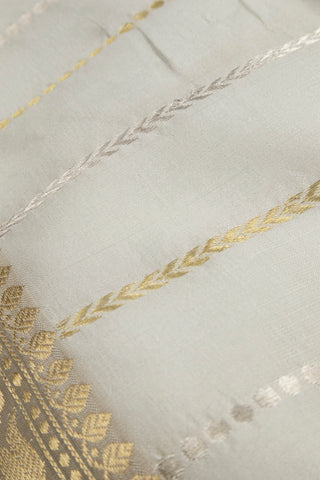 than katan silk silver gold stripes with kadwa border